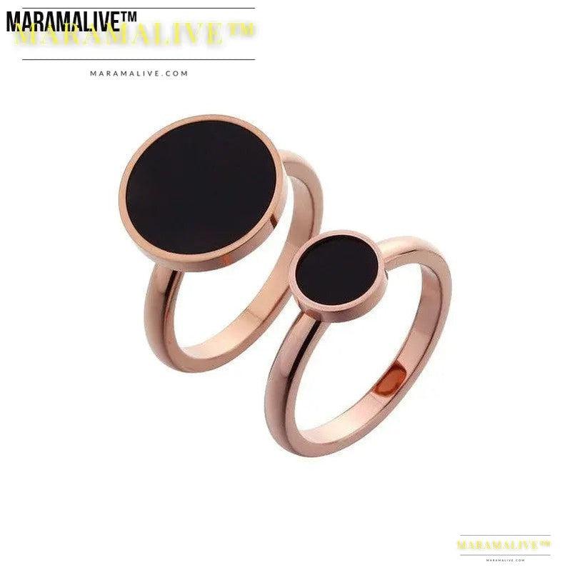 Black Round Index Finger Ring Female Trendy Titanium Steel Color Gold Plated Rose Gold