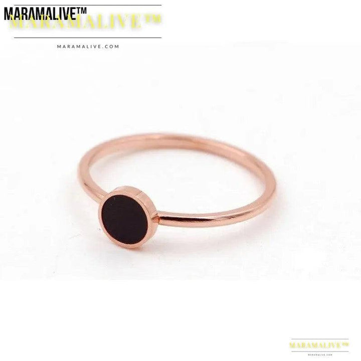 Black Round Index Finger Ring Female Trendy Titanium Steel Color Gold Plated Rose Gold