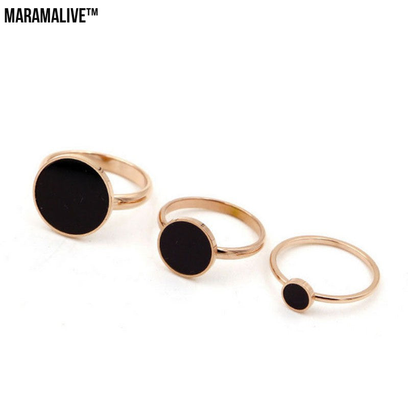 Black Round Index Finger Ring Female Trendy Titanium Steel Color Gold Plated Rose Gold