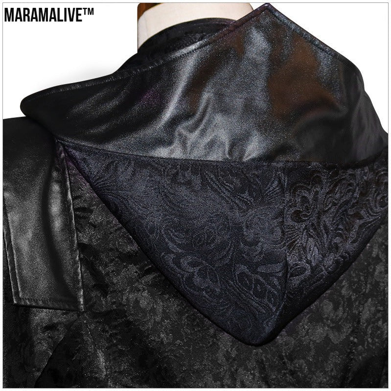 Black Stand Collar Leather Punk Gothic Cape Coat