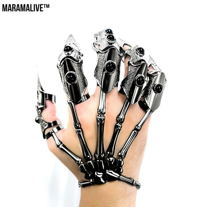 Black Technology Gloves Adjustable Armor Ring - Cosplay Steampunk Retro Hand Jewelry