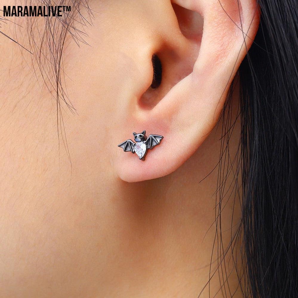 Black Vampire Gothic Bat Stud Earrings European And American Halloween Accessories