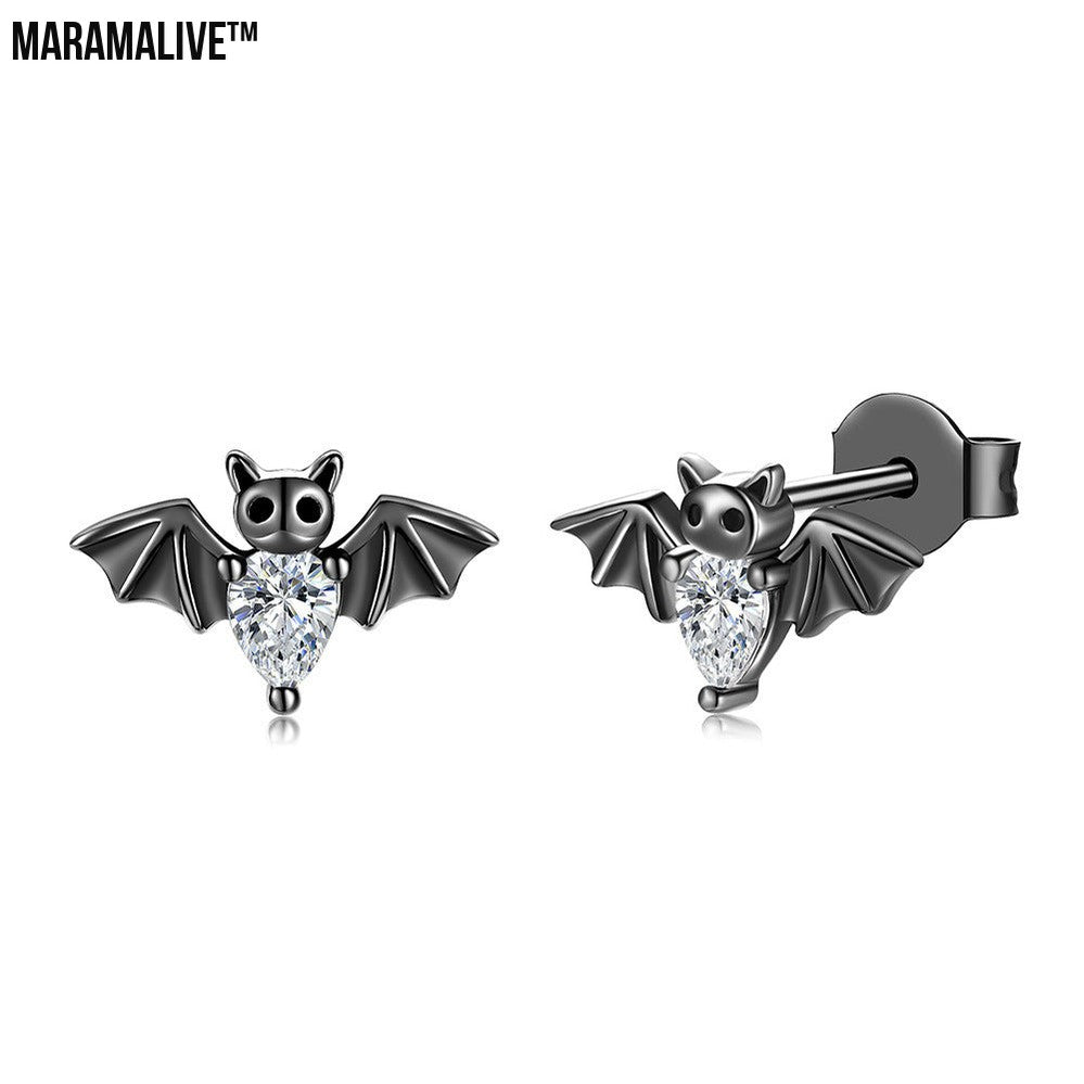 Black Vampire Gothic Bat Stud Earrings European And American Halloween Accessories