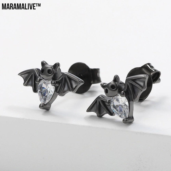 Black Vampire Gothic Bat Stud Earrings European And American Halloween Accessories