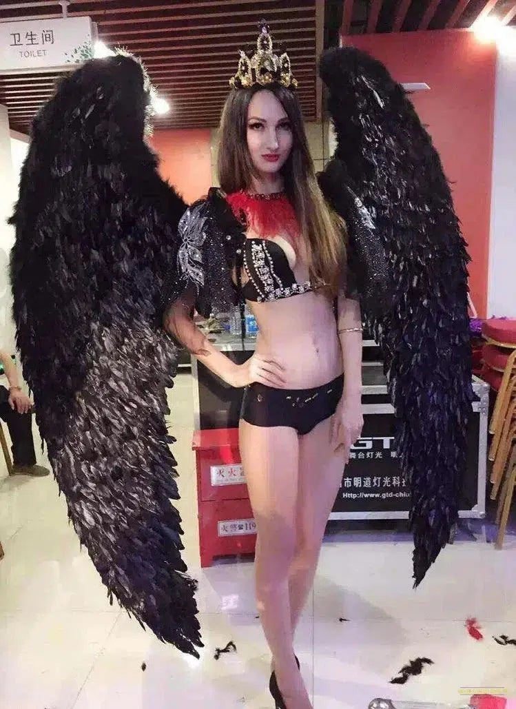 Black large adult angel wings props catwalk show props festival Angel Feather wing cosplay costume Halloween Christmas party