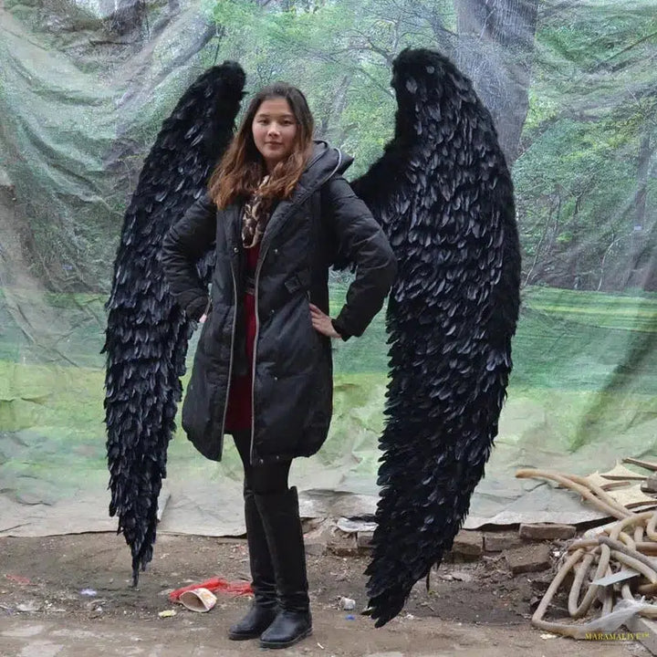 Black large adult angel wings props catwalk show props festival Angel Feather wing cosplay costume Halloween Christmas party