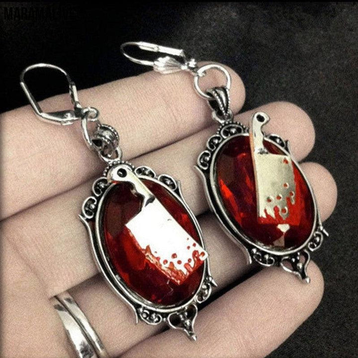 Bloody Brilliant Baubles: Gothic Bloody Cleaver Earrings Halloween Ornament