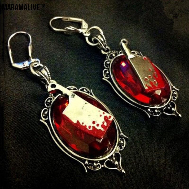 Bloody Brilliant Baubles: Gothic Bloody Cleaver Earrings Halloween Ornament