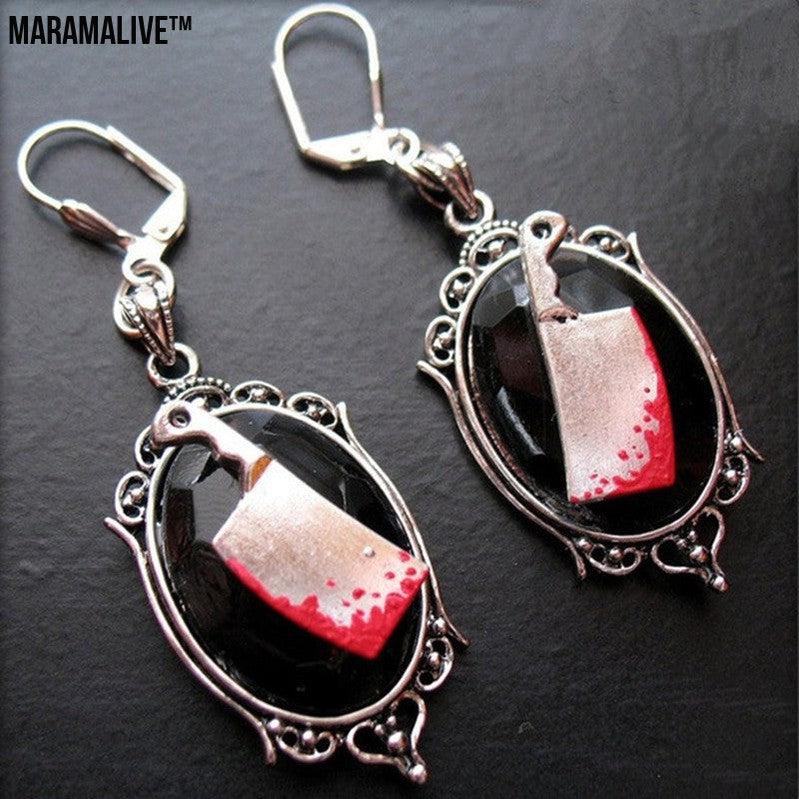 Bloody Brilliant Baubles: Gothic Bloody Cleaver Earrings Halloween Ornament