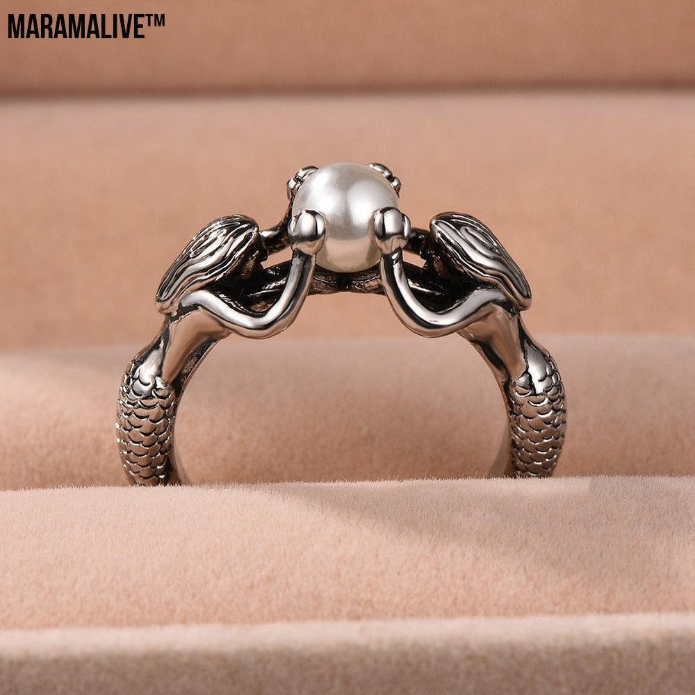 Blue Diamond Mermaid Pearl Ring