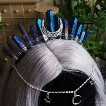 Blue titanium quartz crystal crown, witchy gothic mermaid festival boho alternative wedding moonchild crown tiara