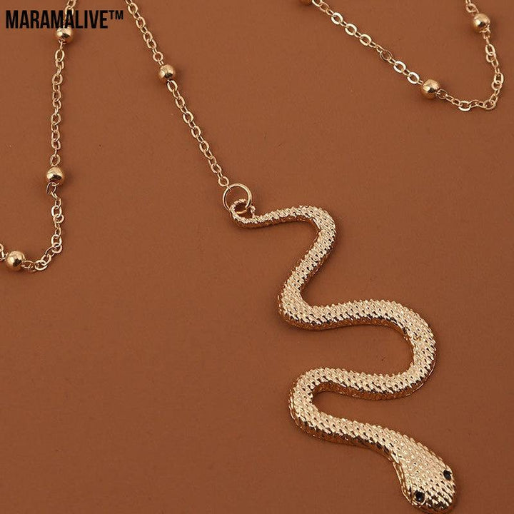 Bohemian Boho Gold Color Metal Beaded Chain Thigh Chain For Women Big Snake Pendants Leg Chain Body Jewelry Beach Style Gift