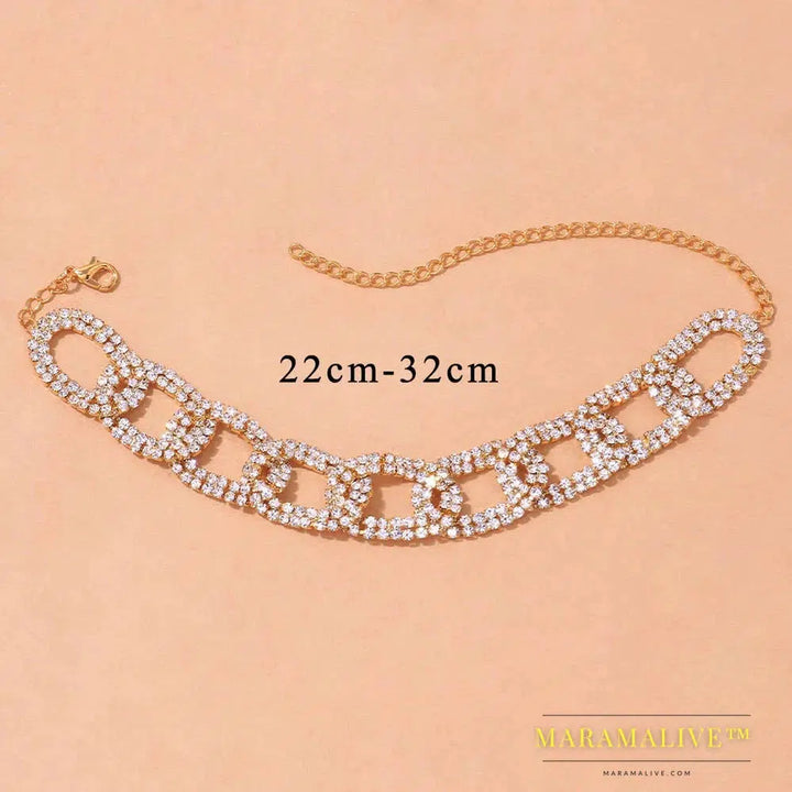 Boho Dirty Braid Rhinestone Chain Anklet Hollow for Women Punk Crystal Chunky Anklet Bracelet Beach Leg Jewelry