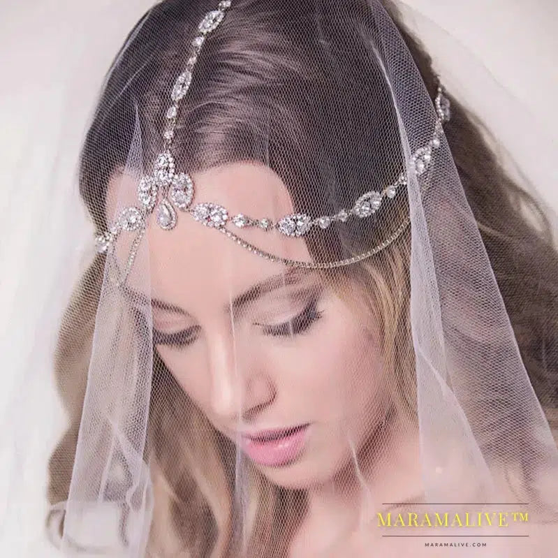 Boho Head Chain Fairy Tiara With Stone Head Jewellery for Women Bridal Wedding Crystal Forehead Headpiece Chain Party