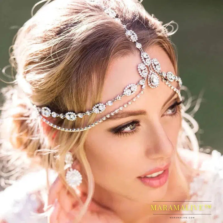 Boho Head Chain Fairy Tiara With Stone Head Jewellery for Women Bridal Wedding Crystal Forehead Headpiece Chain Party