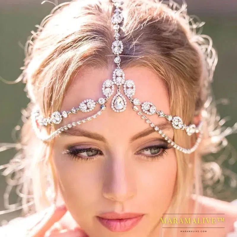 Boho Head Chain Fairy Tiara With Stone Head Jewellery for Women Bridal Wedding Crystal Forehead Headpiece Chain Party