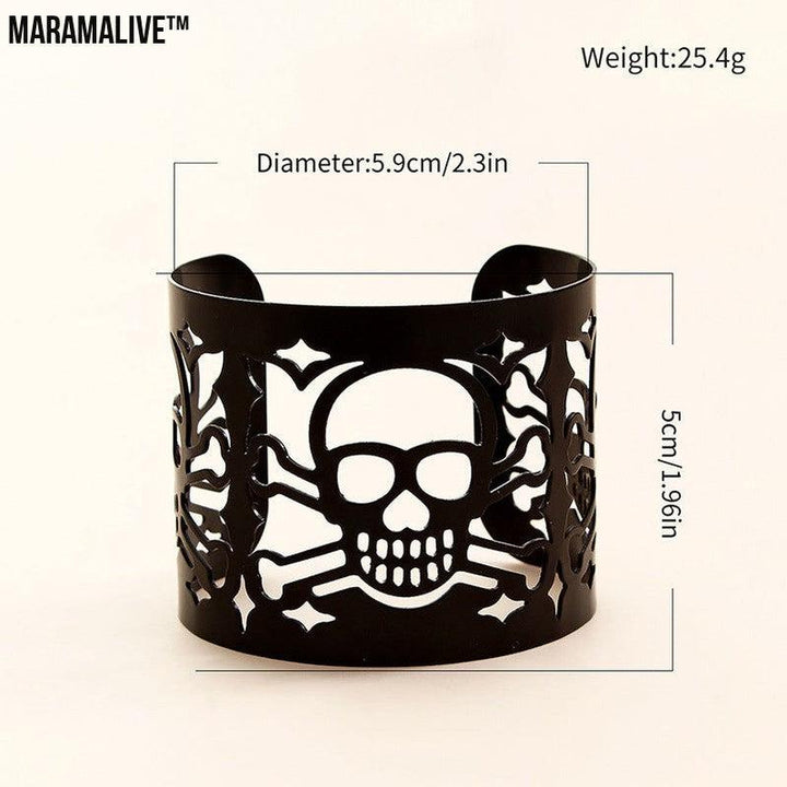 BraceletBlack Skull Bracelet Vintage Punk Gothic Wide Cuff Wristband