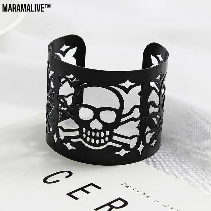 BraceletBlack Skull Bracelet Vintage Punk Gothic Wide Cuff Wristband