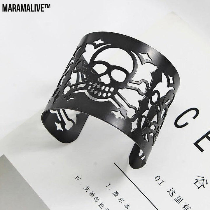 BraceletBlack Skull Bracelet Vintage Punk Gothic Wide Cuff Wristband