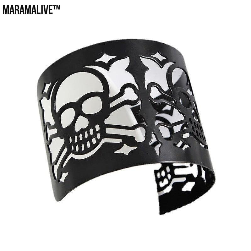 BraceletBlack Skull Bracelet Vintage Punk Gothic Wide Cuff Wristband