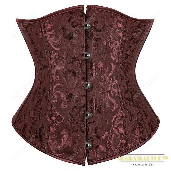 Brown Corset Women Steampunk Faux Leather Underbust Corset Steel Boned Bustier Gothic Chain Couture Corset Underbust