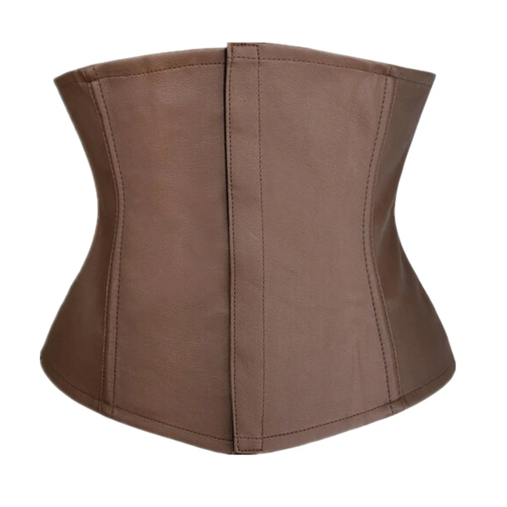 Brown Steampunk Gothic Leather Corset - Victorian Underbust Waist Cincher Bustier Pirate Costume