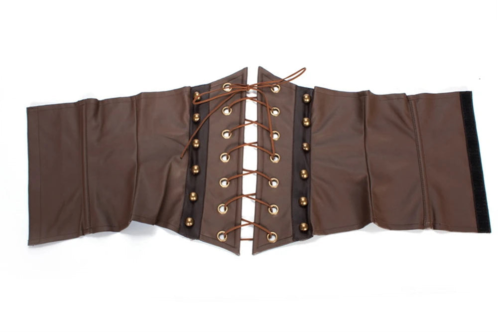 Brown Steampunk Gothic Leather Corset - Victorian Underbust Waist Cincher Bustier Pirate Costume