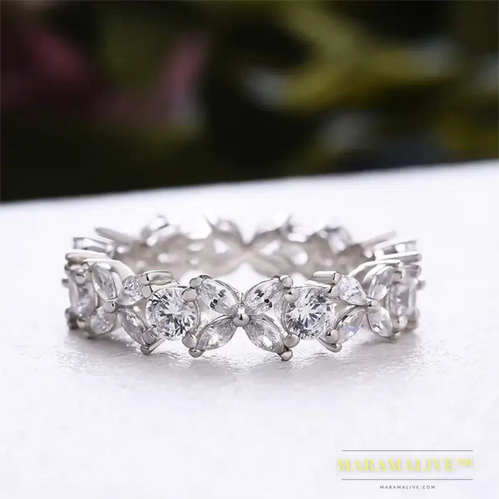 Butterfly Moissanite Eternity Band for Women 925 Silver Engagement Ring 2.2Cttw Marquise Round Cut Diamond Diamond Wedding Rings