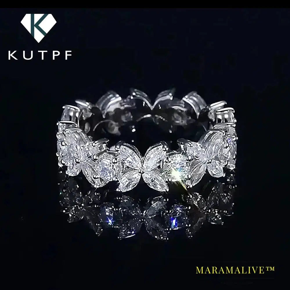 Butterfly Moissanite Eternity Band for Women 925 Silver Engagement Ring 2.2Cttw Marquise Round Cut Diamond Diamond Wedding Rings