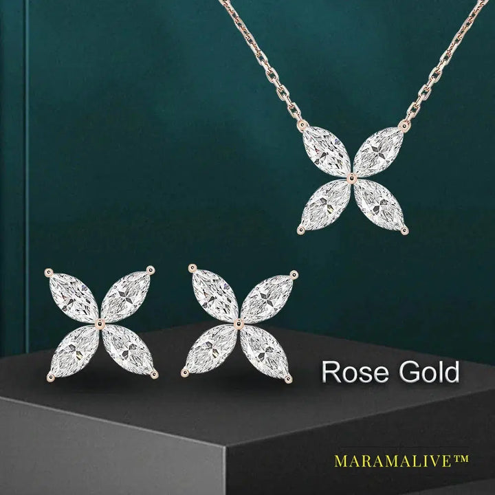 Butterfly Moissanite Jewelry Sets for Women 925 Silver Marquise Cut Diamond Pendant Necklalce Stud Earrings with Certificates