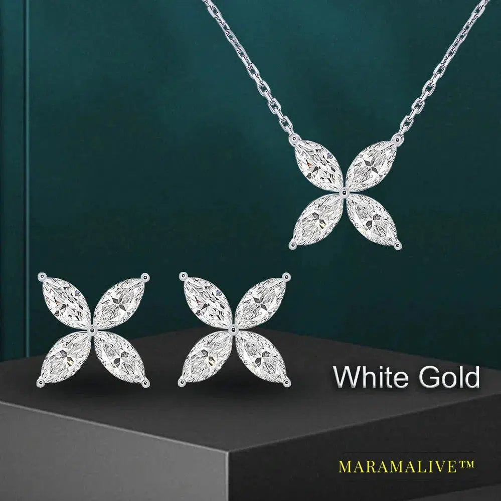 Butterfly Moissanite Jewelry Sets for Women 925 Silver Marquise Cut Diamond Pendant Necklalce Stud Earrings with Certificates