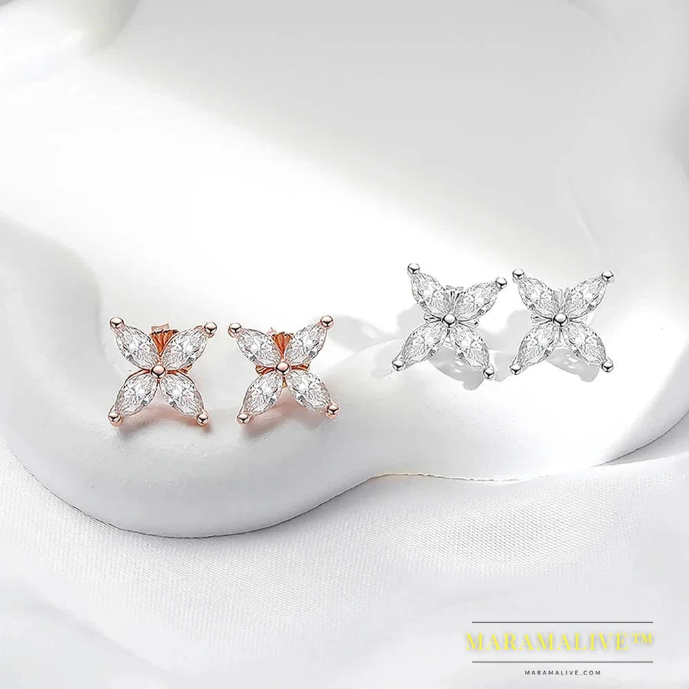 Butterfly Moissanite Jewelry Sets for Women 925 Silver Marquise Cut Diamond Pendant Necklalce Stud Earrings with Certificates