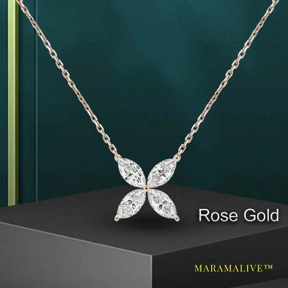 Butterfly Moissanite Jewelry Sets for Women 925 Silver Marquise Cut Diamond Pendant Necklalce Stud Earrings with Certificates