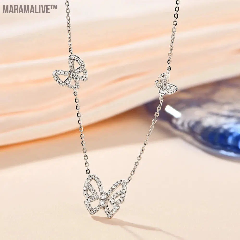 Butterfly Moissanite Necklace Chain Round Cut 1.6mm 925 Sterling Silver Elegant Christmas Fine Jewelry for Women