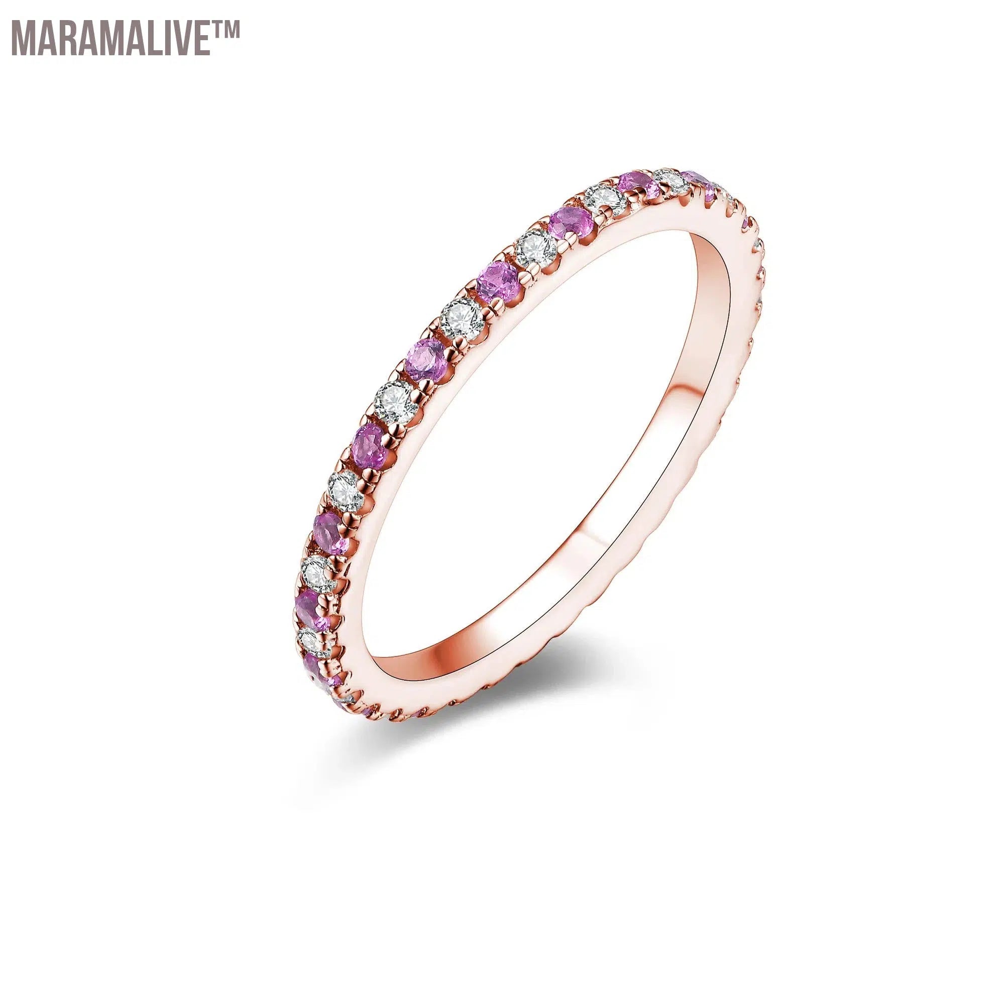 CHARMING Moissanite Wedding Ring 1.5mm D Color 925 Sterling Silver with Sparkling Diamond 18K Gold Pink Sapphire VSS1 Design