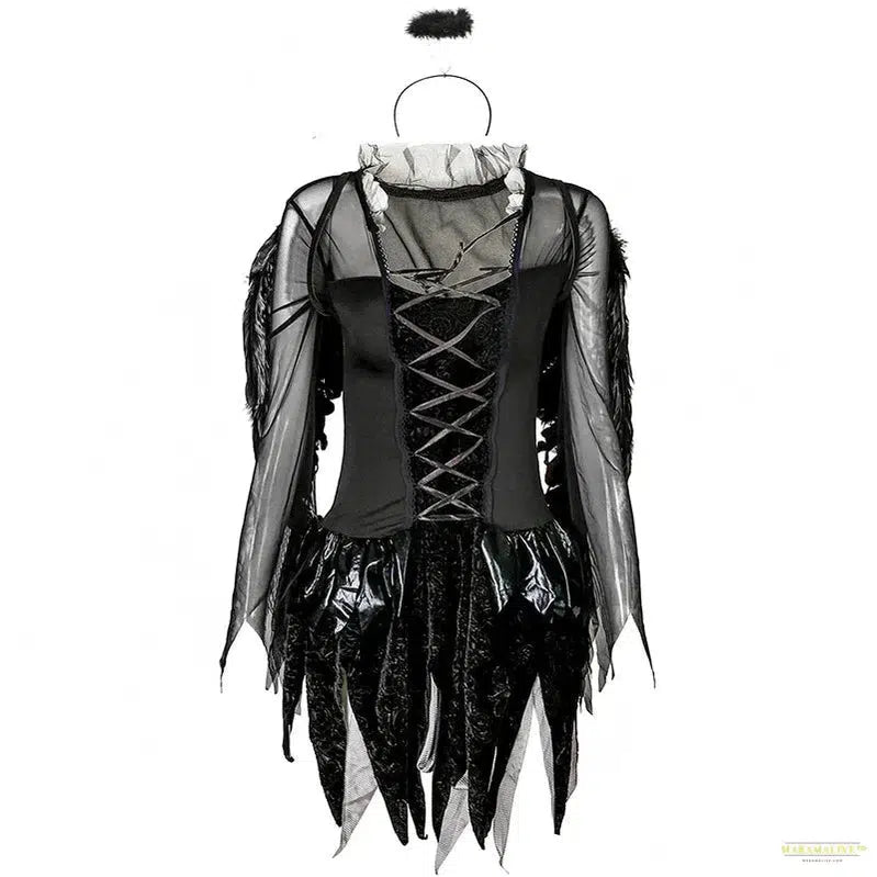 Carnival Halloween Lady Fallen Angel Costume Dark Vampire Feather Wings Roleplay Cosplay Fancy Party Dress