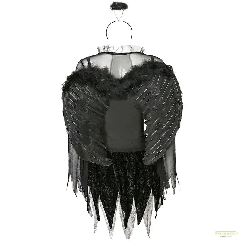 Carnival Halloween Lady Fallen Angel Costume Dark Vampire Feather Wings Roleplay Cosplay Fancy Party Dress