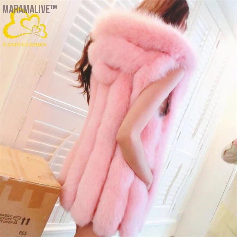 Casual Faux Fur Vest for Women Hooded Furry Jacket Warm Winter Outwear Plus Size New