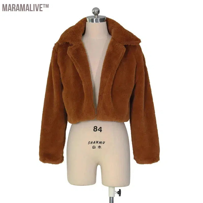 Casual Women Faux Fur Coats Long Sleeve Furry Cropped Jacket Open Stitch Fluffy Overcoat Plus Size XXL Outdoor Wear