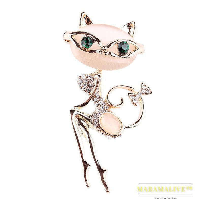 Cat Silver Brooches Rrhinestone Jewelry