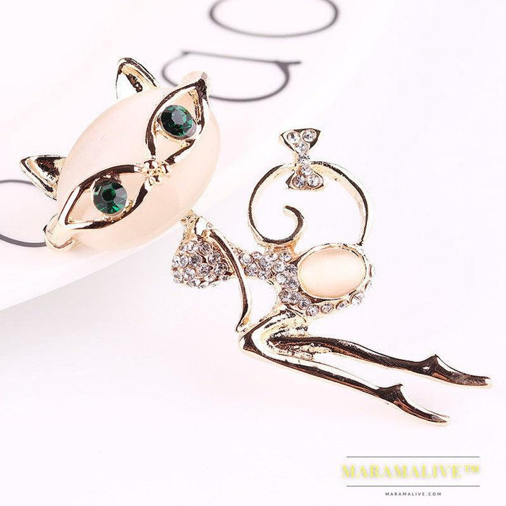 Cat Silver Brooches Rrhinestone Jewelry