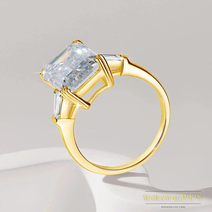 Certificated 10ct Emerald Cut Moissanite Ring Gold Big Diamond Wedding Jewelry For Women Waterproof Engagement Bride Gift New In