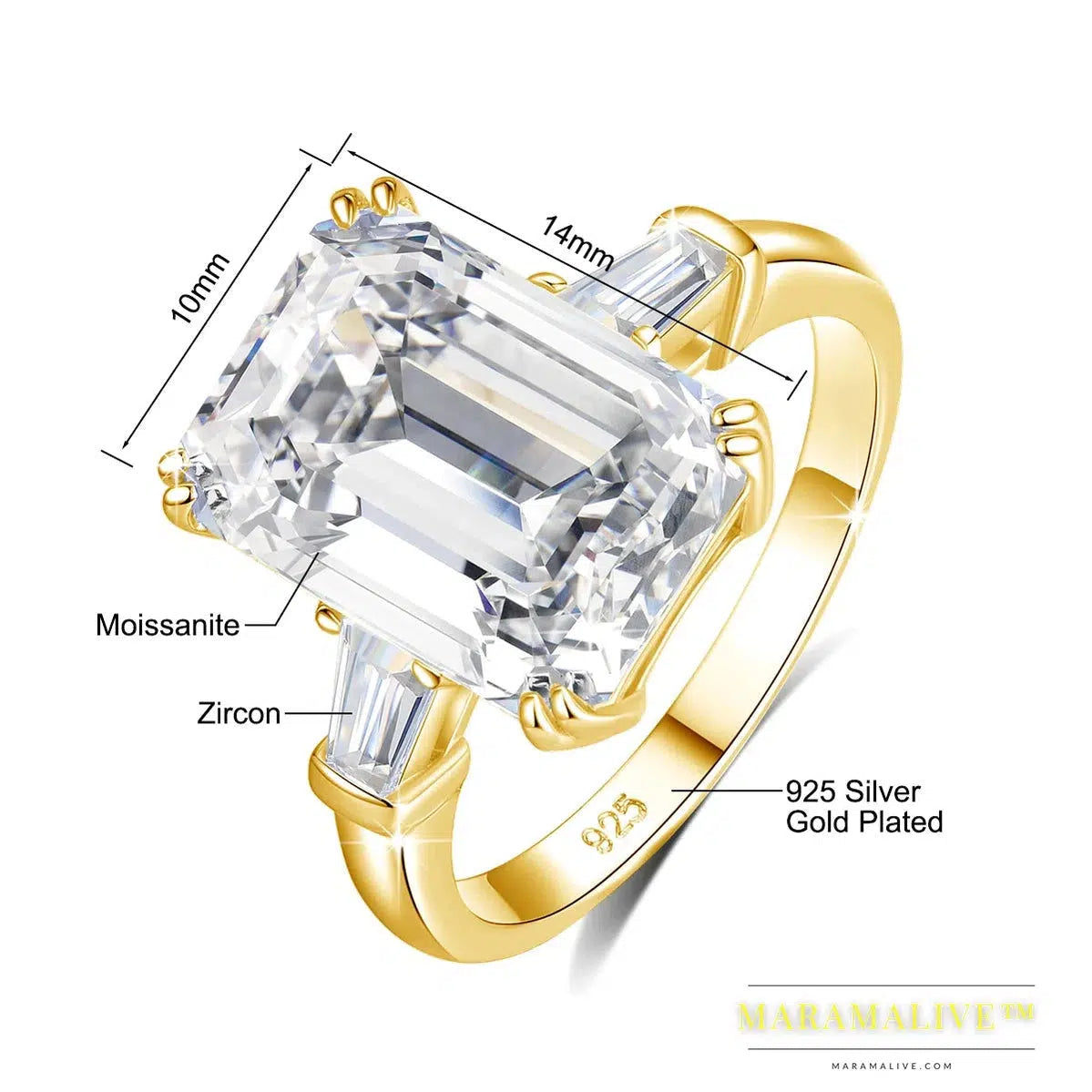 Certificated 10ct Emerald Cut Moissanite Ring Gold Big Diamond Wedding Jewelry For Women Waterproof Engagement Bride Gift New In