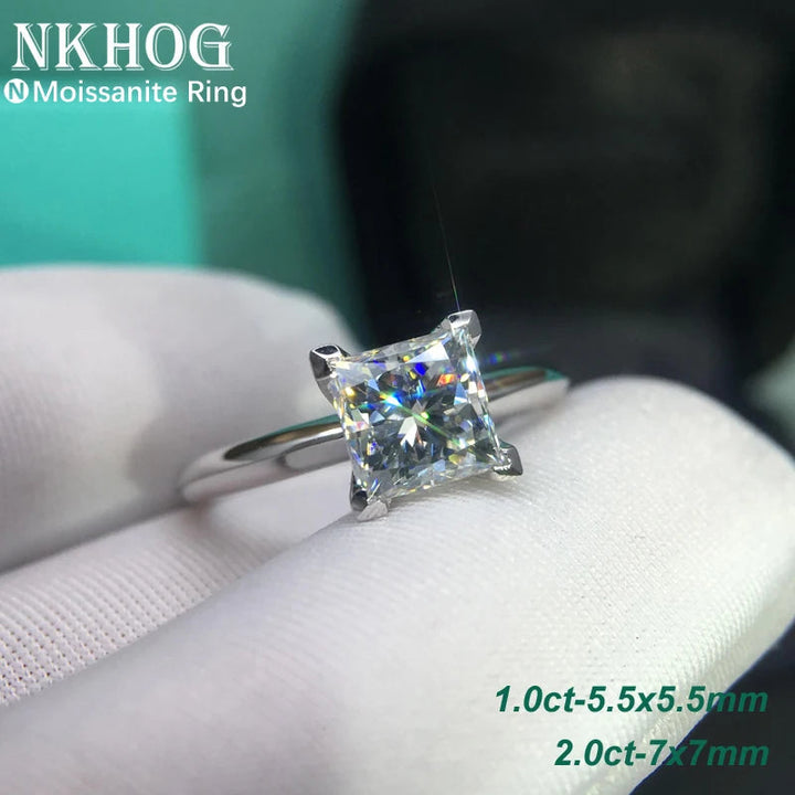 Certified 1ct 2ct Princess Cut Moissanite Engagement Ring Women Colorless Diamond Bridal Proposal Rings 925 Silver Wedding Band