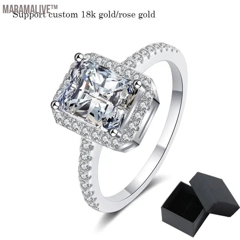 Certified 2/1CT Radiant Cut Moissanite Engagement Ring Colorless VVS Diamond Proposal Rings Sterling Silver Wedding Band