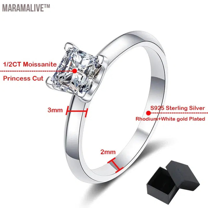 Certified Princess Cut Moissanite Engagement Ring 1CT 2CT Colorless VVS Diamond Bridal Proposal Rings Sterling Silver Wedding Bandd