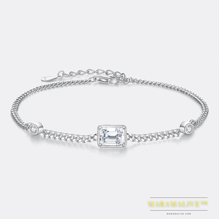 Chain Link Bracelet Moissanite 1CT Emerald Cut Real 925 Sterling Silver Women Luxury Trendy Hand Bracelets Jewelry