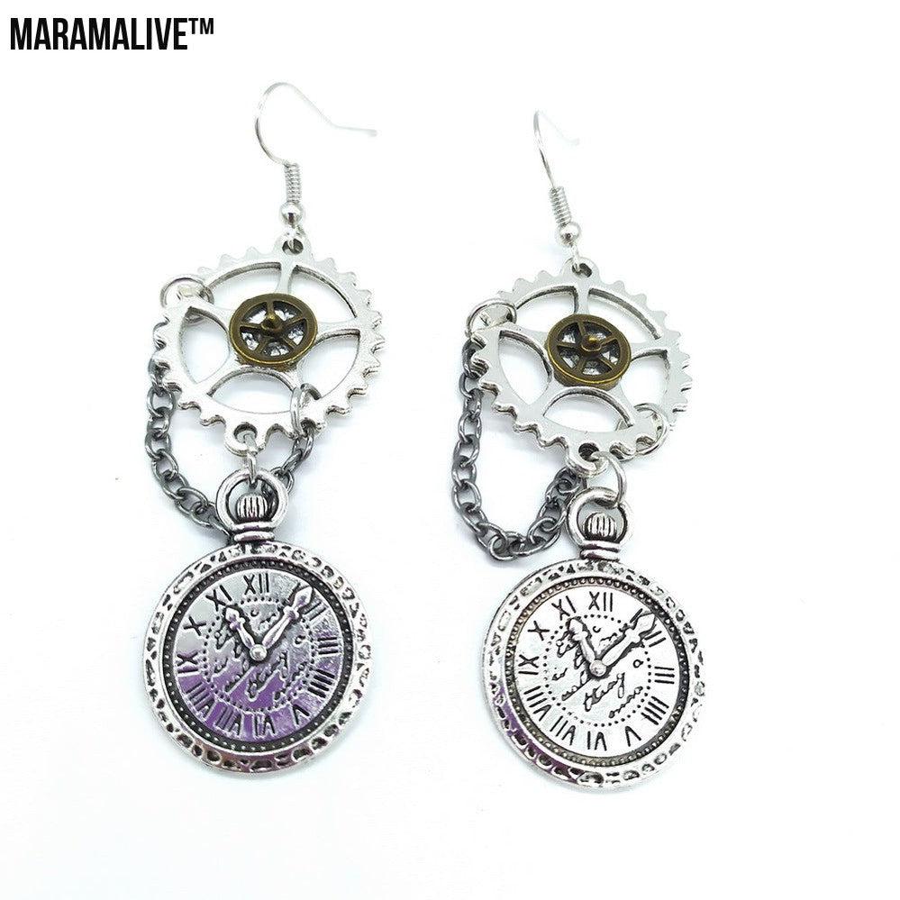 Chain Watch Pendant Steampunk Earrings