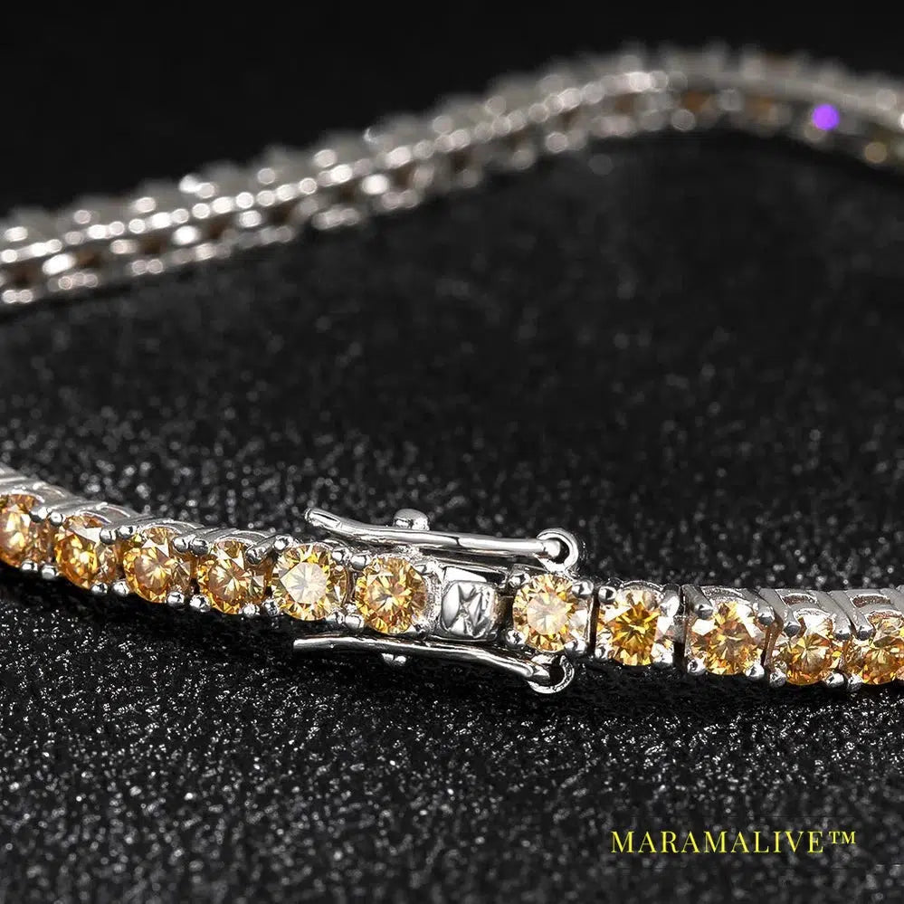 Champagne Real Moissanite Tennis Bracelet Sparkling Full Diamond Trendy Jewelry GRA Certified 925 Silver Bracelets