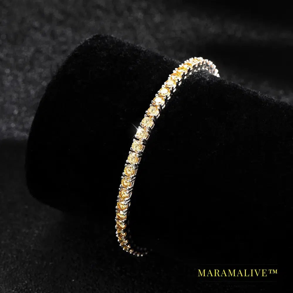 Champagne Real Moissanite Tennis Bracelet Sparkling Full Diamond Trendy Jewelry GRA Certified 925 Silver Bracelets